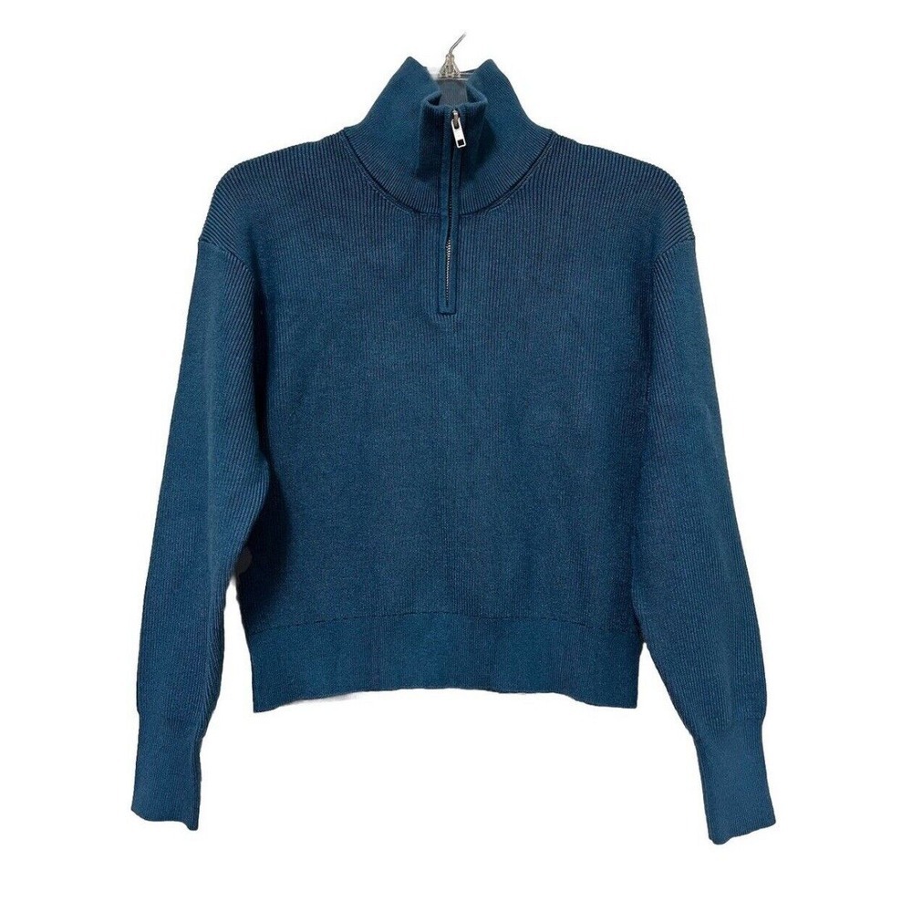 Revolve Stitches‎ & Stripes Eva Half Zip Ribbed Sweater Sweatshirt Size XL Blue